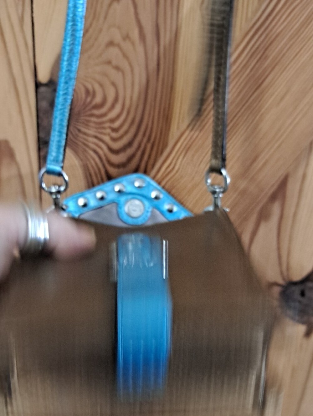 Hand Painted Metallic Bronze Crossbody Phone Bag with Turquoise Trim - Picture 11 of 14